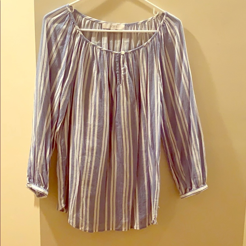 Blue and white striped blouse